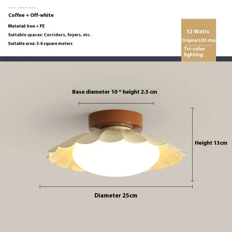 Round 25cm beige mid-ancient silent balcony LED ceiling light with acrylic shade and iron frame