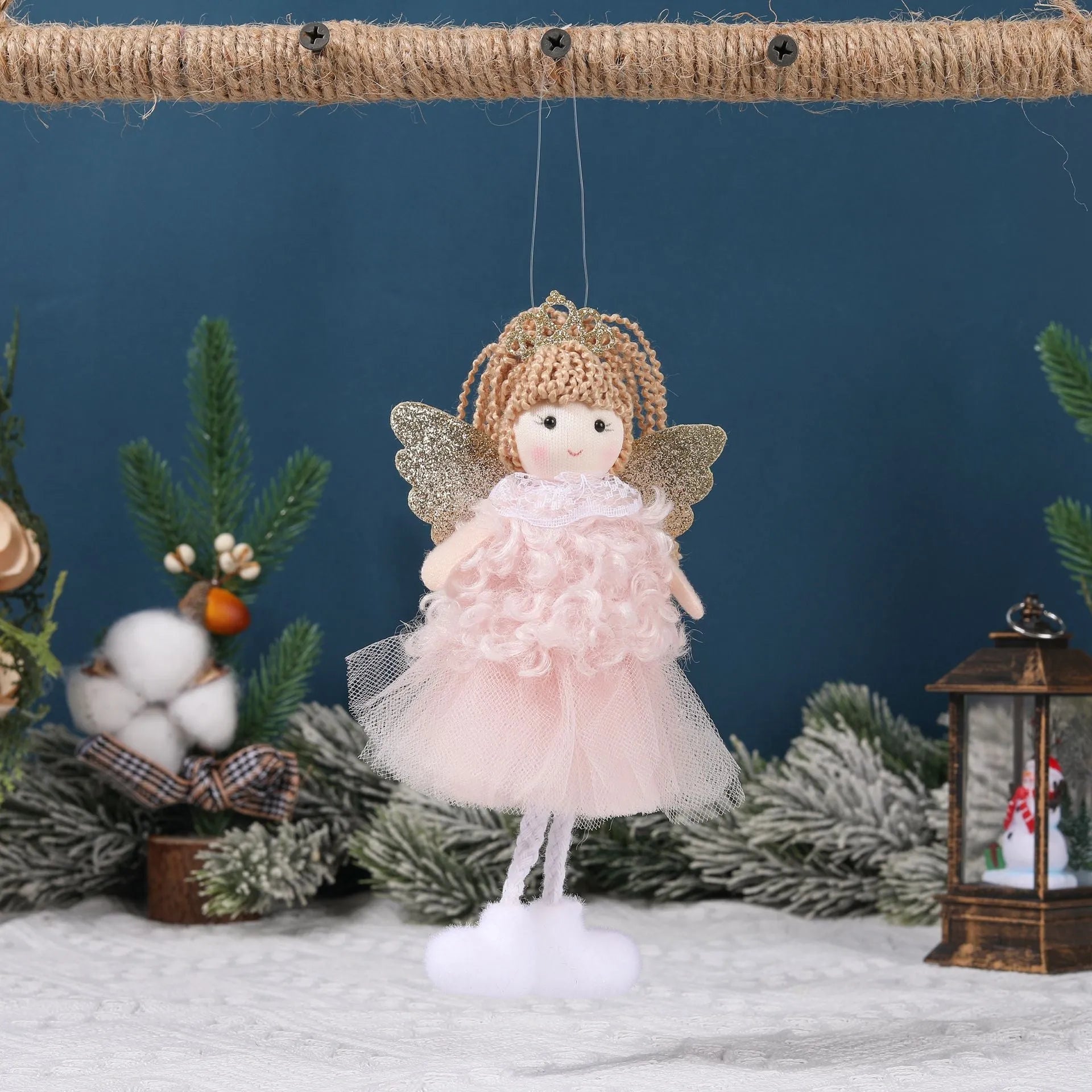 Christmas angel girl fabric hair pendant for a high ponytail in cartoon style.