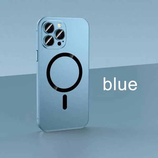 Aluminium alloy frame protective case for iPhone in dark purple, blue, silver, black, and gold colours.