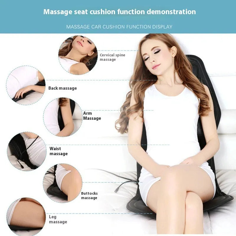 Black heating massage mat seat cushion with AC power cord and infrared physiotherapy function.