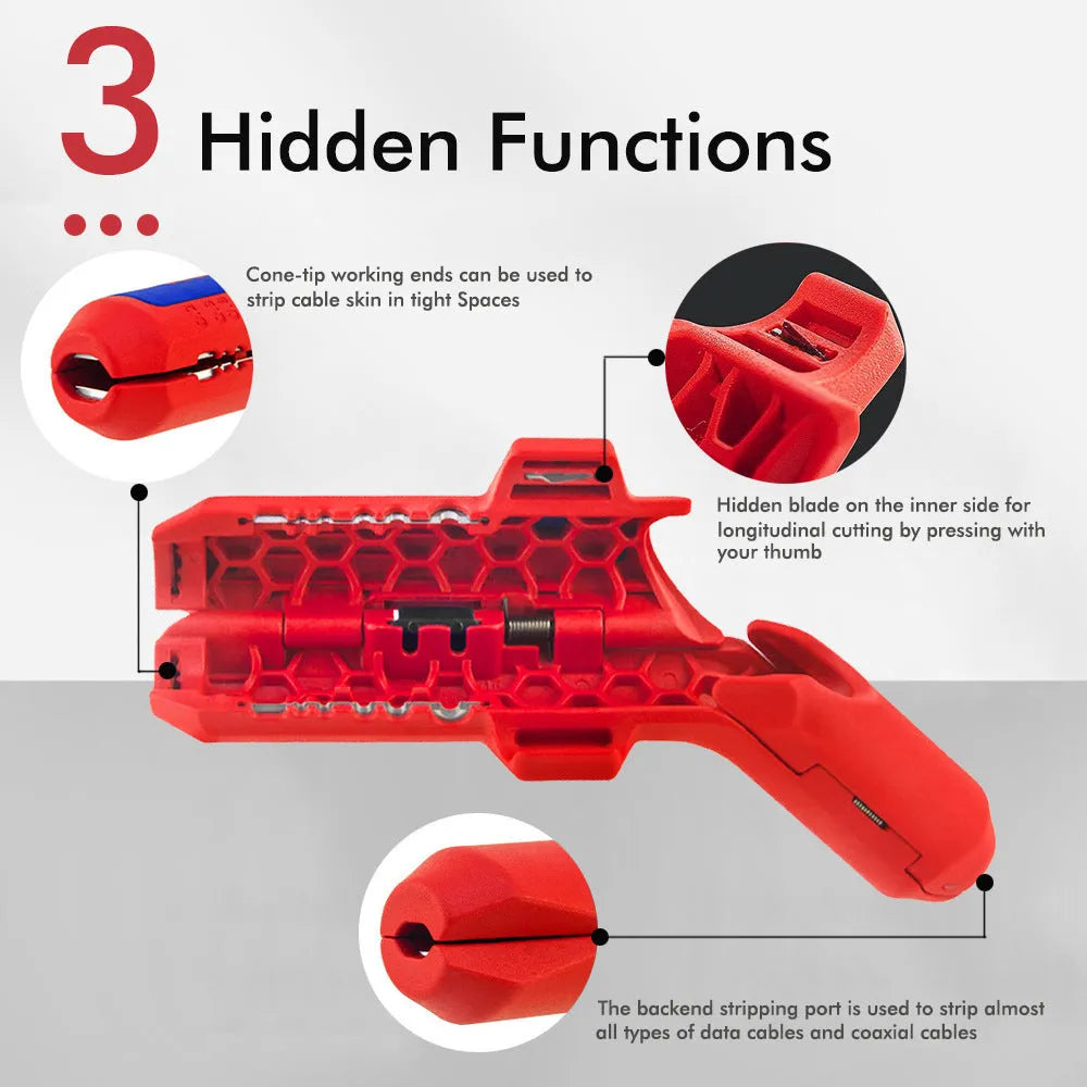 Multifunctional Wire Stripper Wire and Cable Stripping and Peeling Tool for Electricians and DIY Cable Preparation, Black and Red Options Available