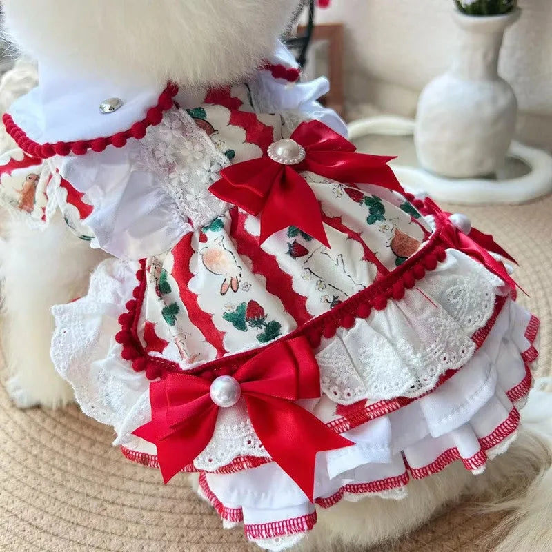 Polyester princess-style rabbit skirt dress for a small dog on a white background.