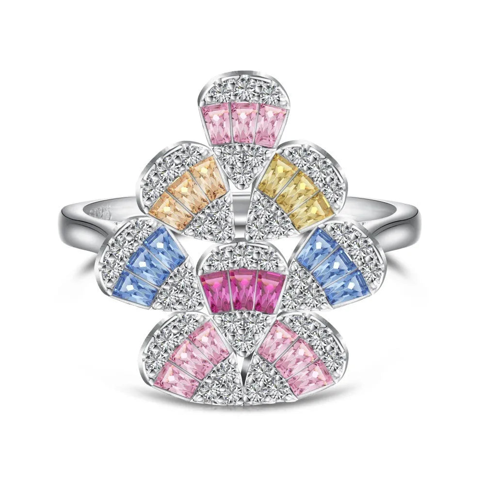 Water drop geometry colour zircon ring silver platinum finish women ring white gold colour