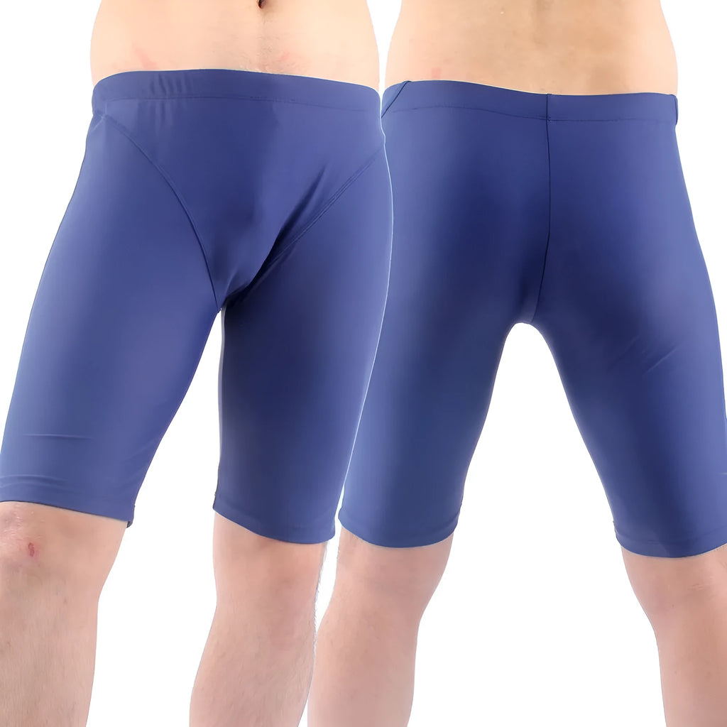 Men's quick-dry swimming trunks in green or navy blue available in extended sizes