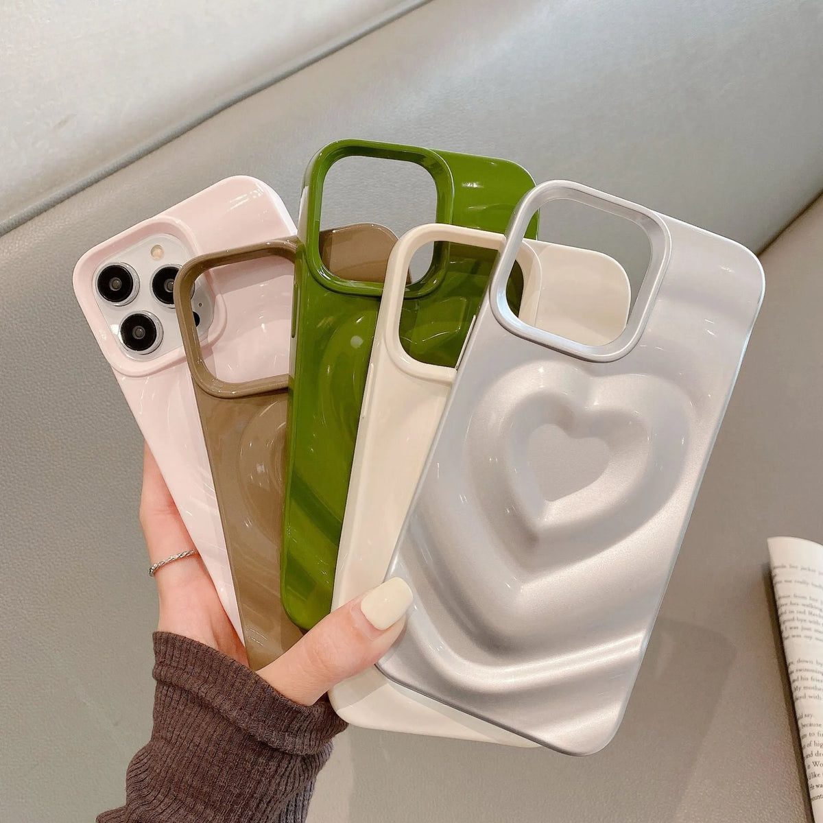 3D love wave pleated iPhone case in Milky White, TPU soft shell with shockproof, heat dissipation and anti-fingerprint features.