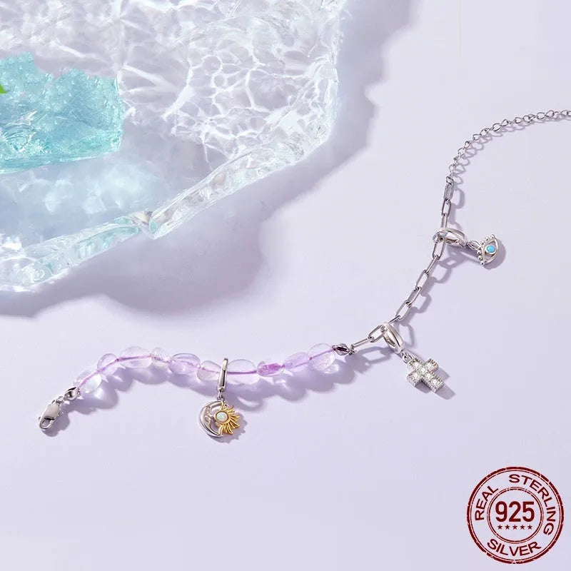 925 sterling silver purple crystal asymmetric bracelet for women electroplated finish BSB224 colour