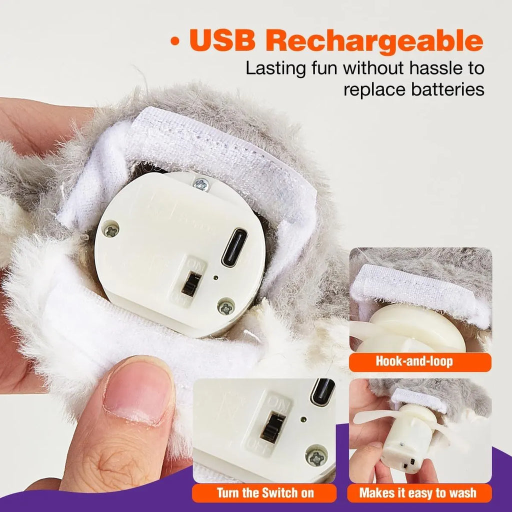 Gray rechargeable automatic chirping owl cat toy with flapping wings