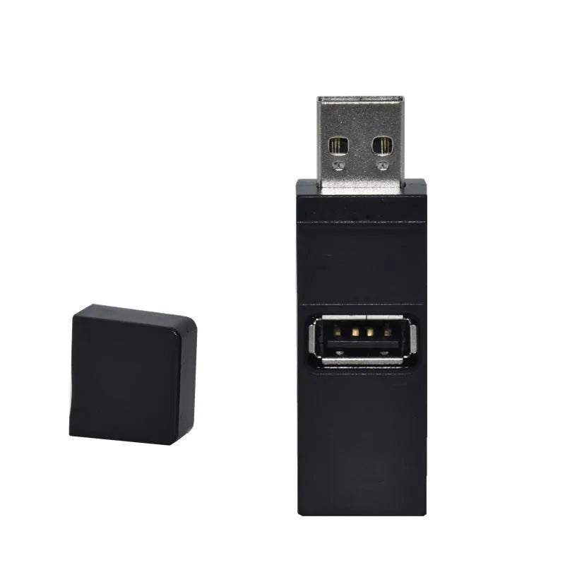 USB 2.0 mini portable 4-port hub extender in black for laptop or desktop