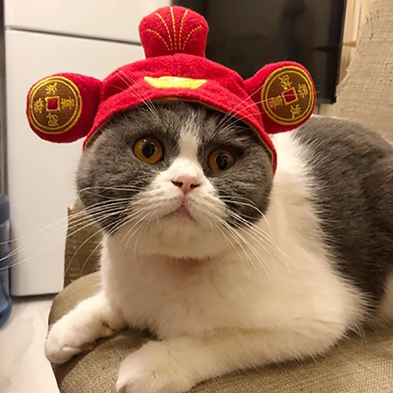 Embroidered cloth pet headgear with sunflower design for cat costume and dress-up occasions
