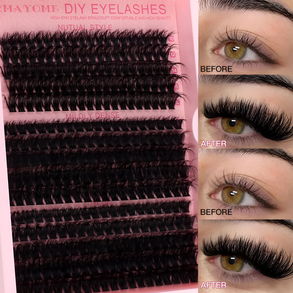 DIY false eyelashes extension suit with cluster lashes and metal tweezers