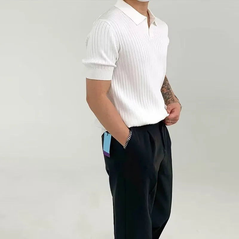 Men's cotton blend solid colour loose fit polo shirt in white with half sleeves