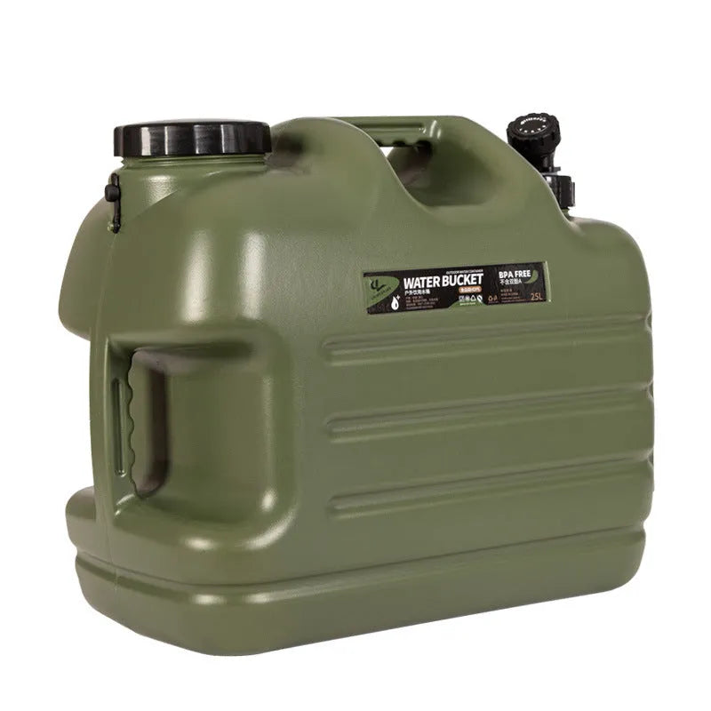 Army green thickened PE portable water storage tank with cap, available in 10L 18L 25L capacities