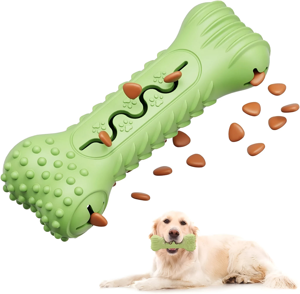 Blue natural rubber bone-shaped dog chew toy on a white background.