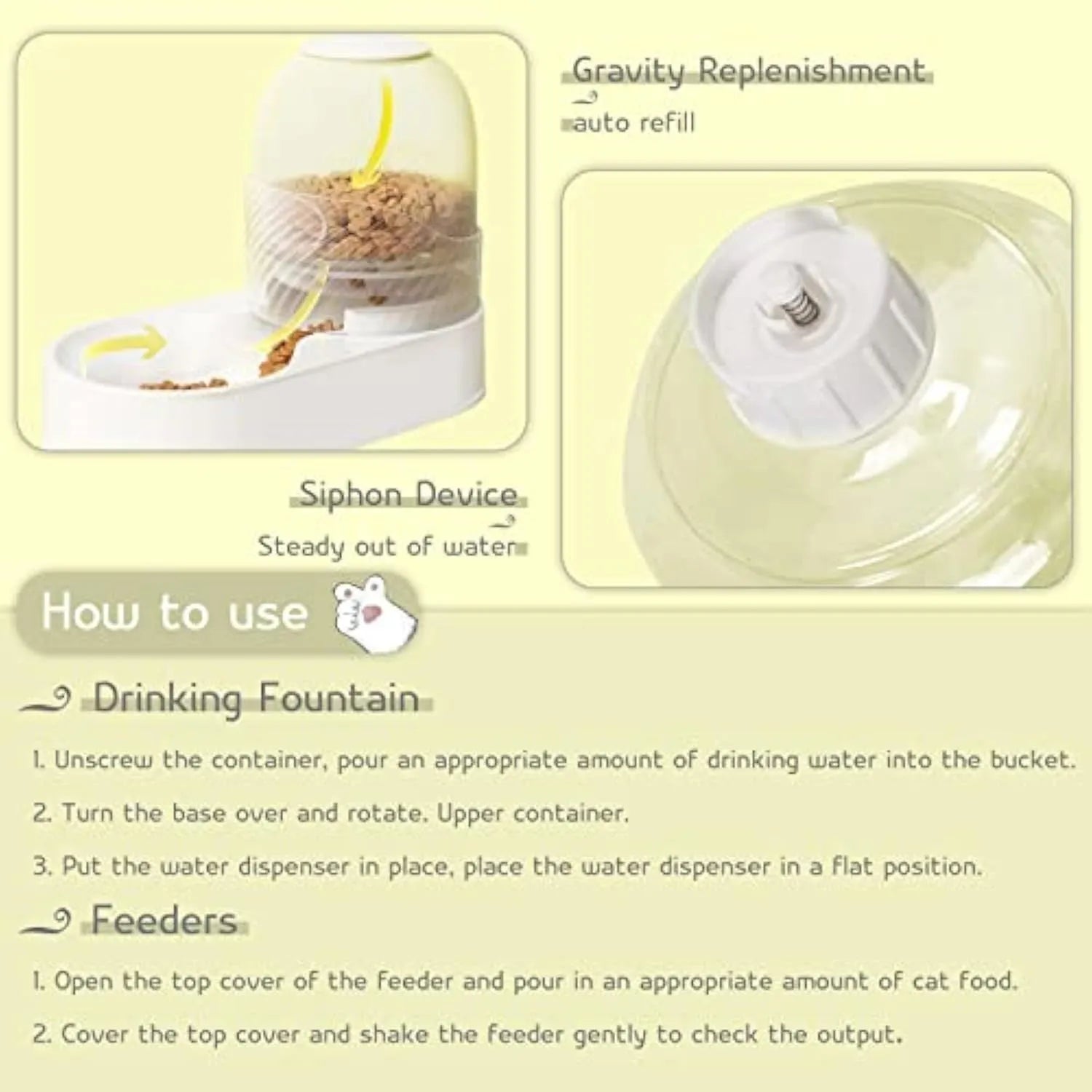 White gravity cat feeder and water dispenser set with wave-shaped design