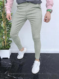 Men's slim-fit plaid casual trousers in colour RKKZ49, showing straight leg and mid waist design.
