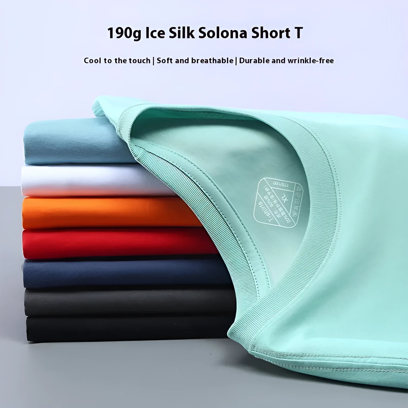 Man wearing a loose-fit light blue short sleeve cotton blend t-shirt for summer.