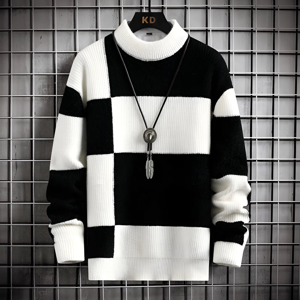 Men's thickened modal cardigan sweater coat in colour-block design, loose fit, front view