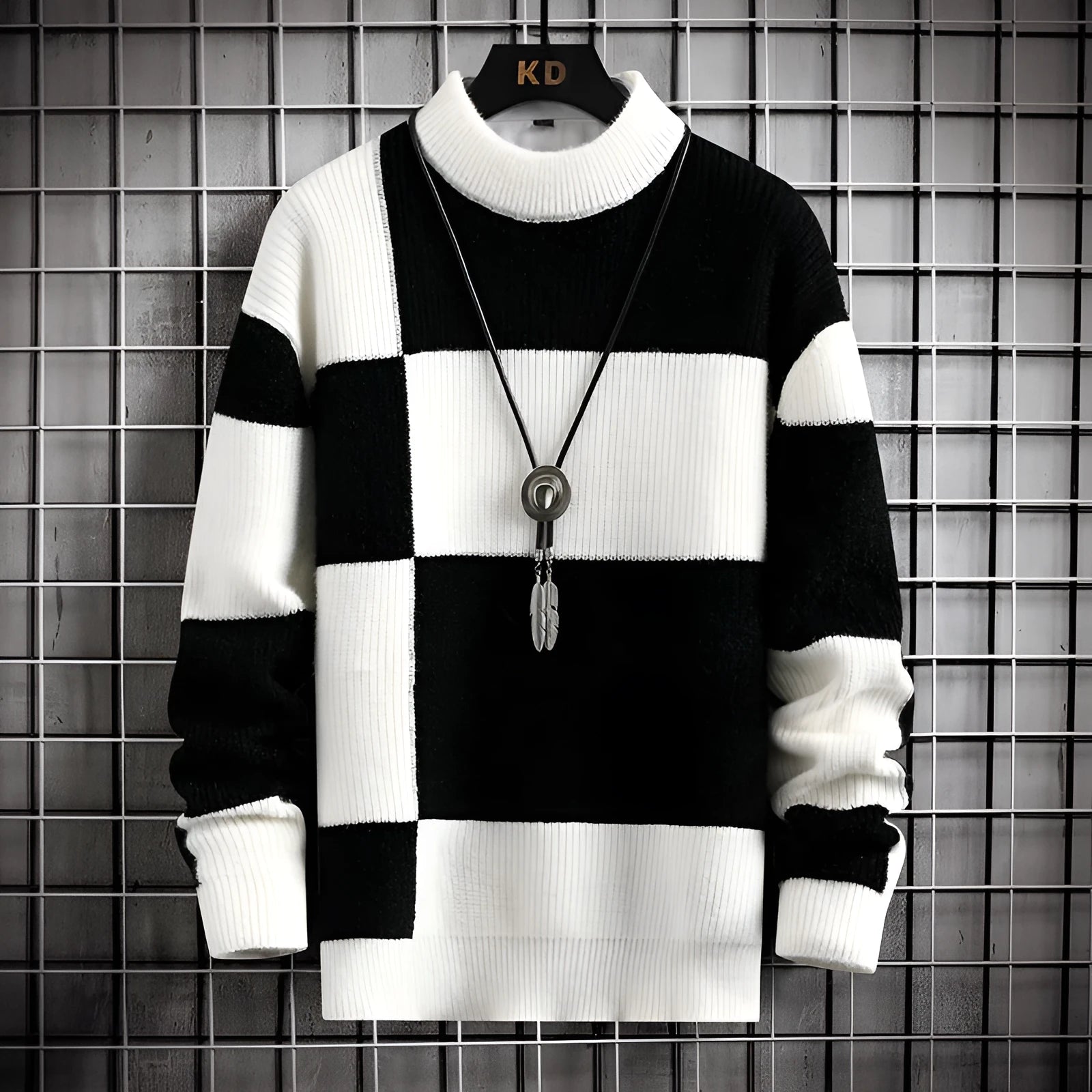 Men's thickened modal cardigan sweater coat in colour-block design, loose fit, front view