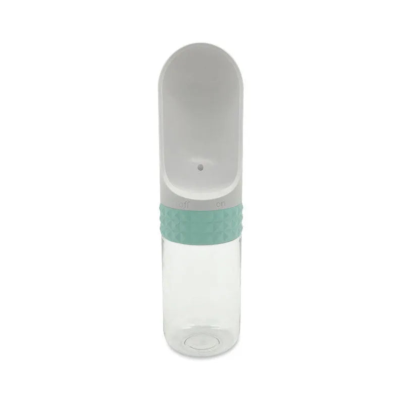 Portable dog water cup with one-click lock, food-grade ABS construction, available in various colours for outdoor pet hydration