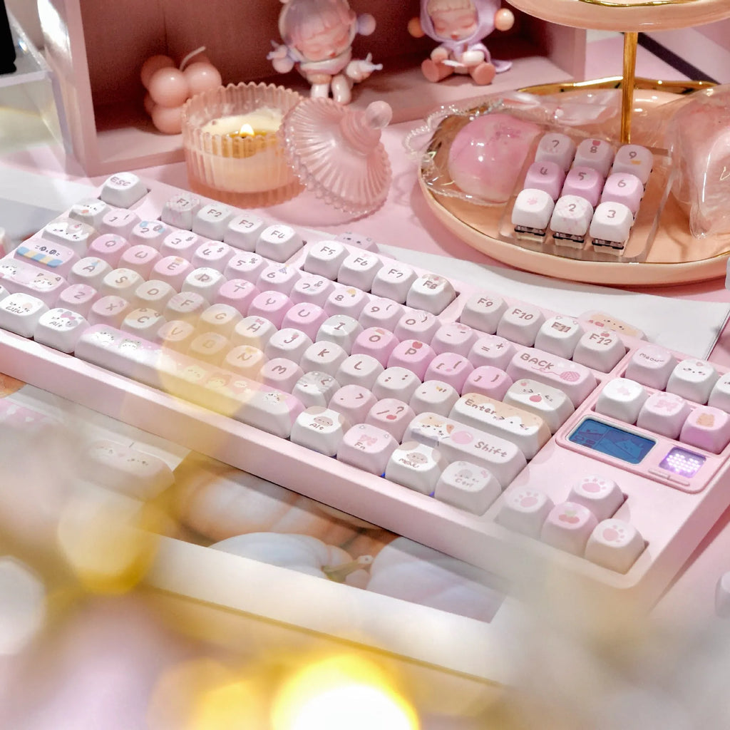 MOA pink cartoon design key caps with five-sided sublimation printing for mechanical keyboards
