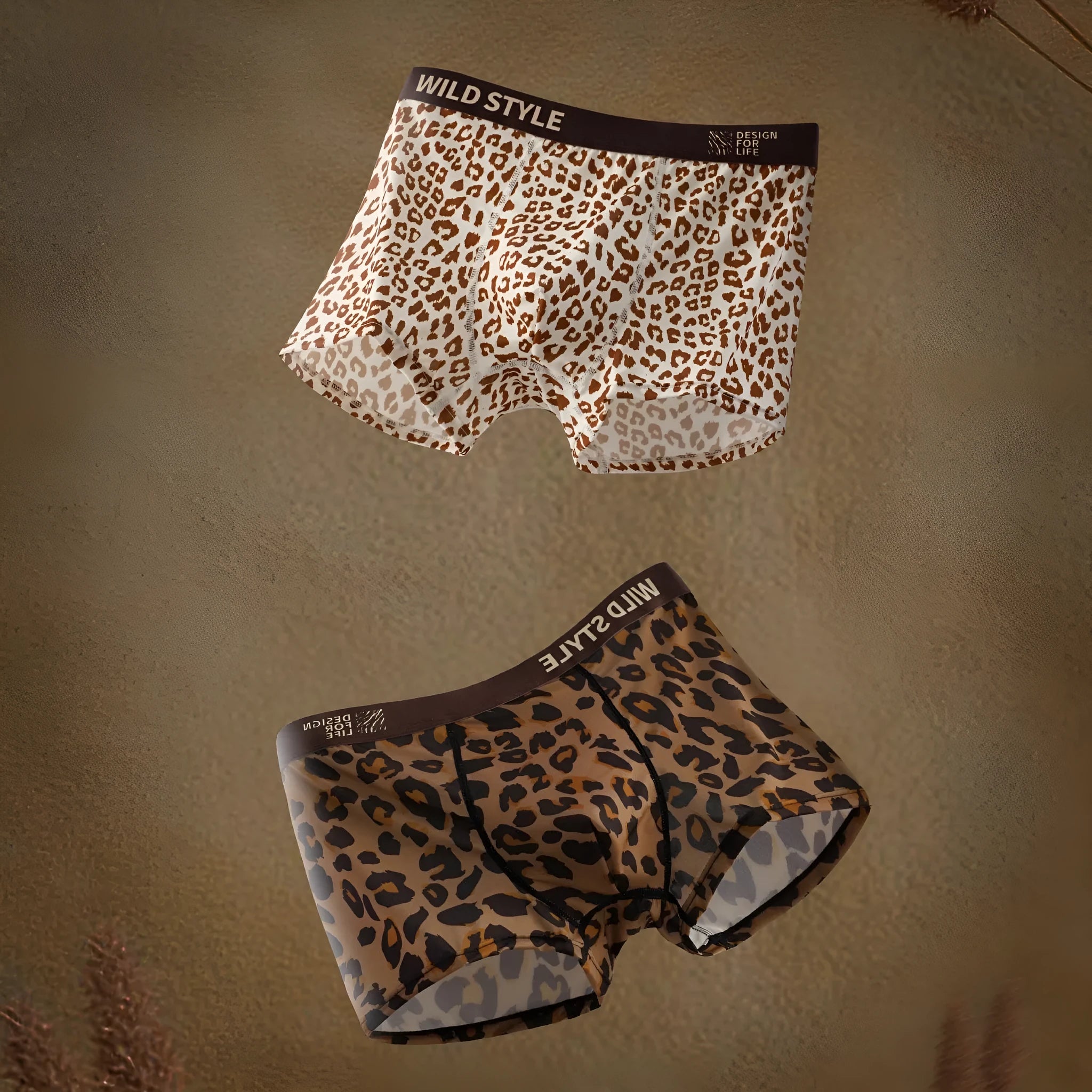 Men's leopard print ice silk underwear in polyester mid waist brief design