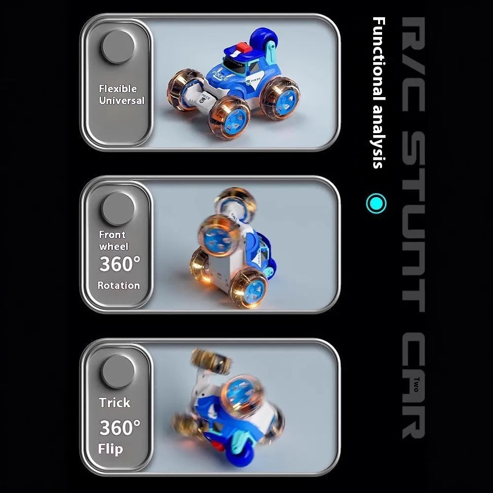 Deformation remote-control car in blue style with 360-degree tumbling stunt and lights for children aged 4-6
