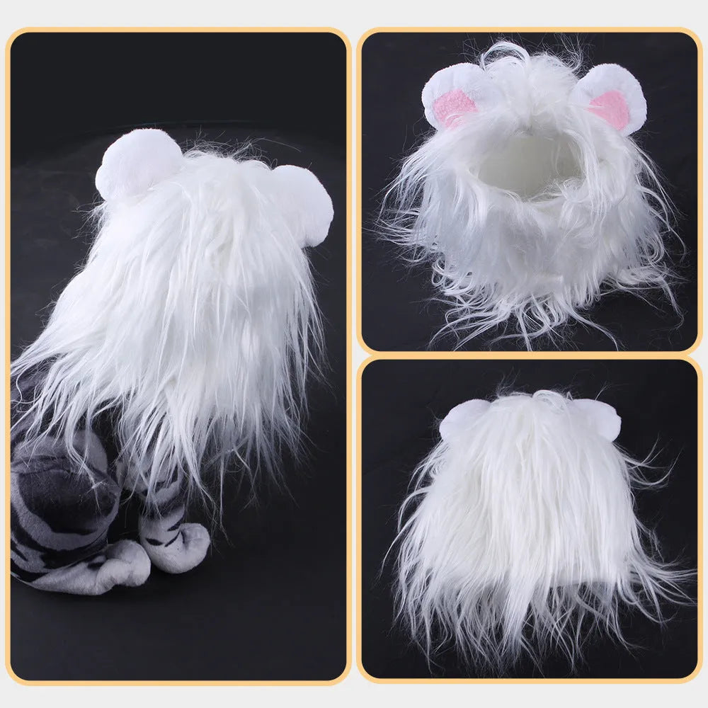 Black lion mane headgear for pet cat with adjustable elastic band