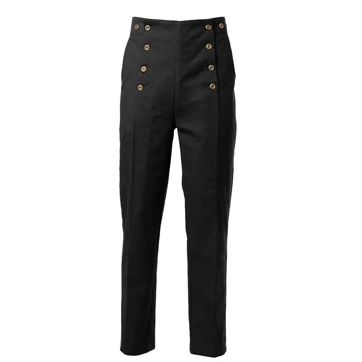 Men's retro high waist double breasted casual straight pants in black with braces