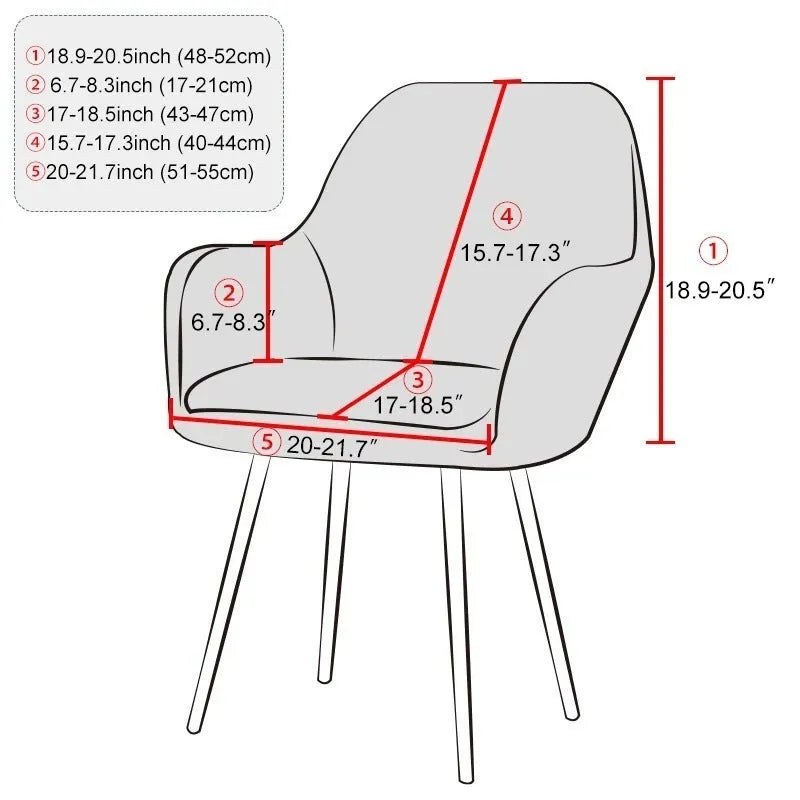 Velvet stretch dining chair cover for high armrest chairs, plush fabric, shown in one of 19 colours