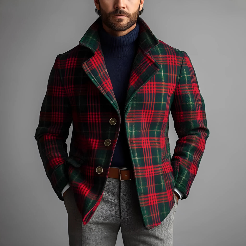 Men's retro red striped jacket, slim fit, long sleeve, cotton blend, polyester lining