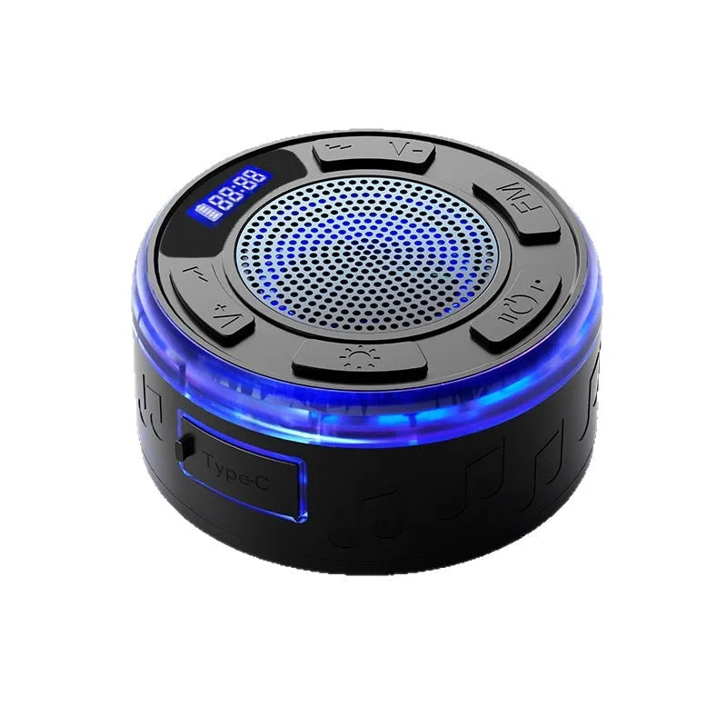 Mini waterproof Bluetooth speaker with suction cup in black for bathroom use