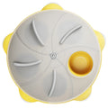 Yellow plastic cat slow feeder bowl with storage compartment and textured interior