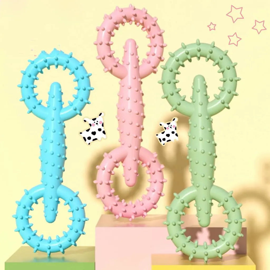 Blue TPR dog chew toy ring for puppies on a white background