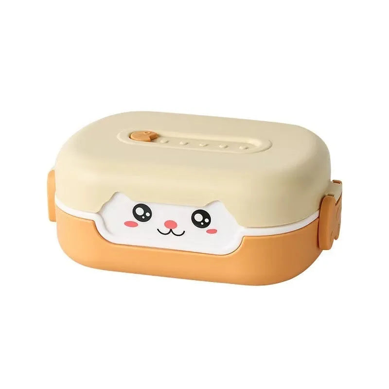 Square plastic divided lunch box in solid colours with cartoon design