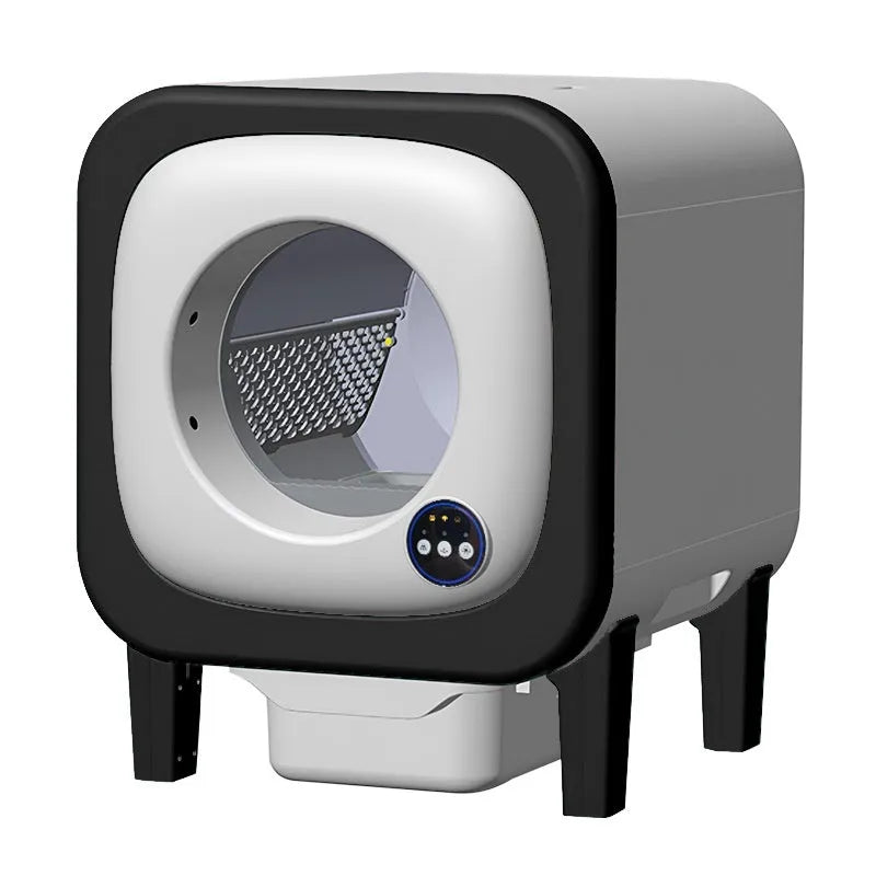 72 litre splash-proof smart cat litter box in black with video or WiFi option and ABS body