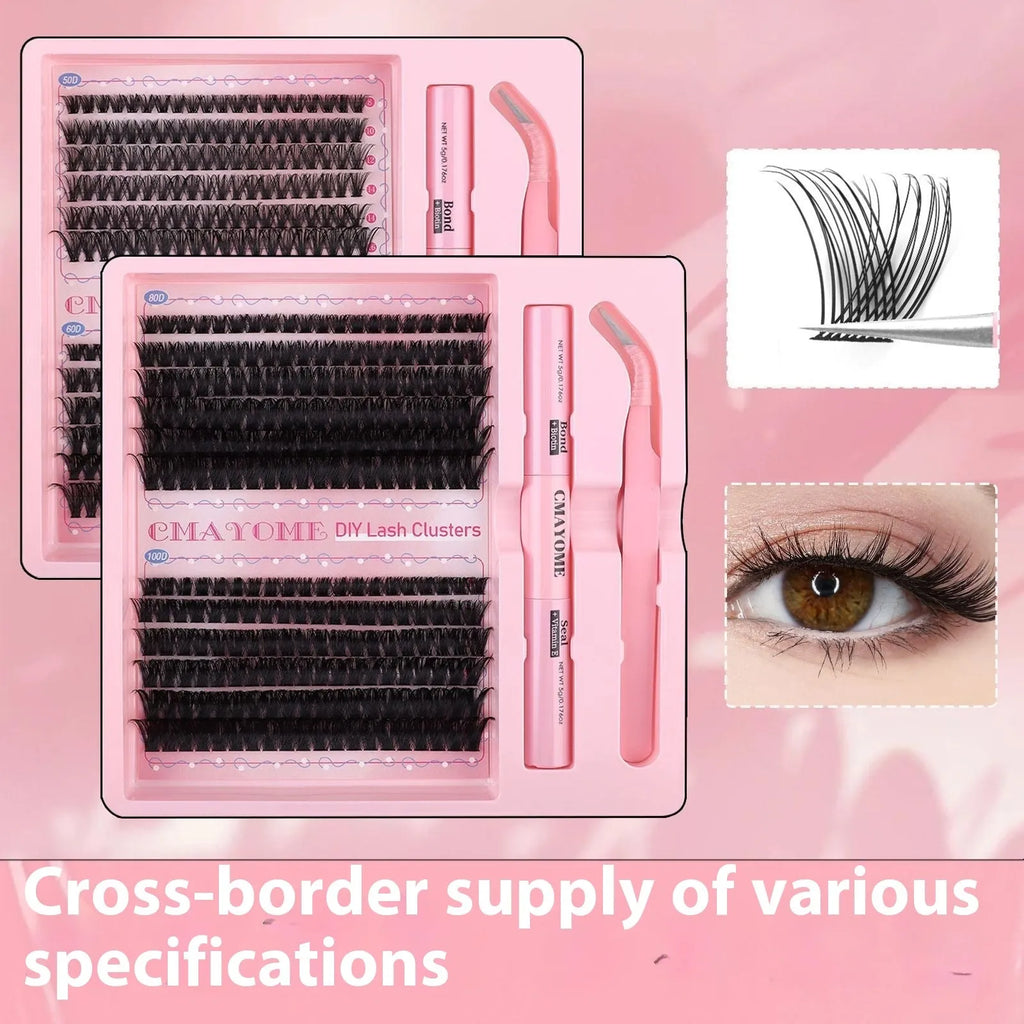 DIY single cluster false eyelashes set with artificial fibre lashes for natural thick mixed split-type looks