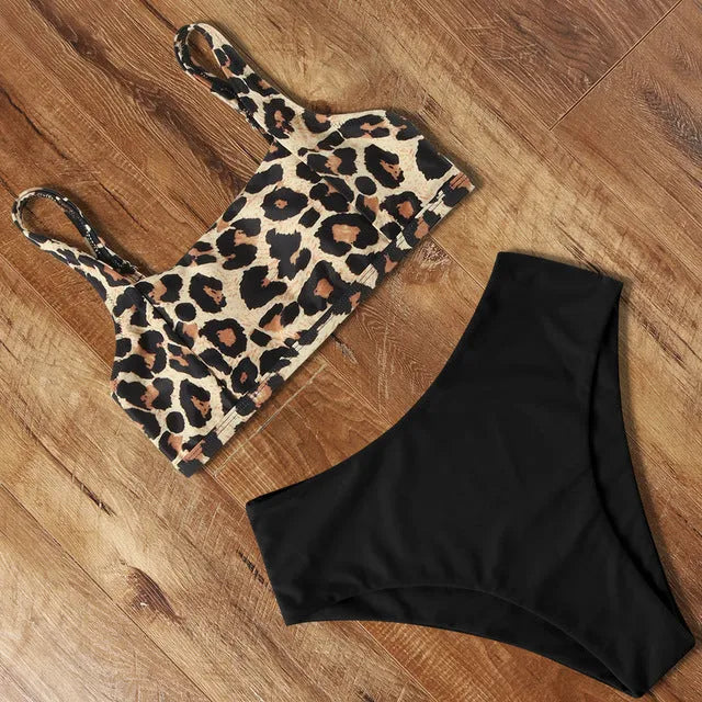 Women's leopard print high waist push up bikini in multiple colour options