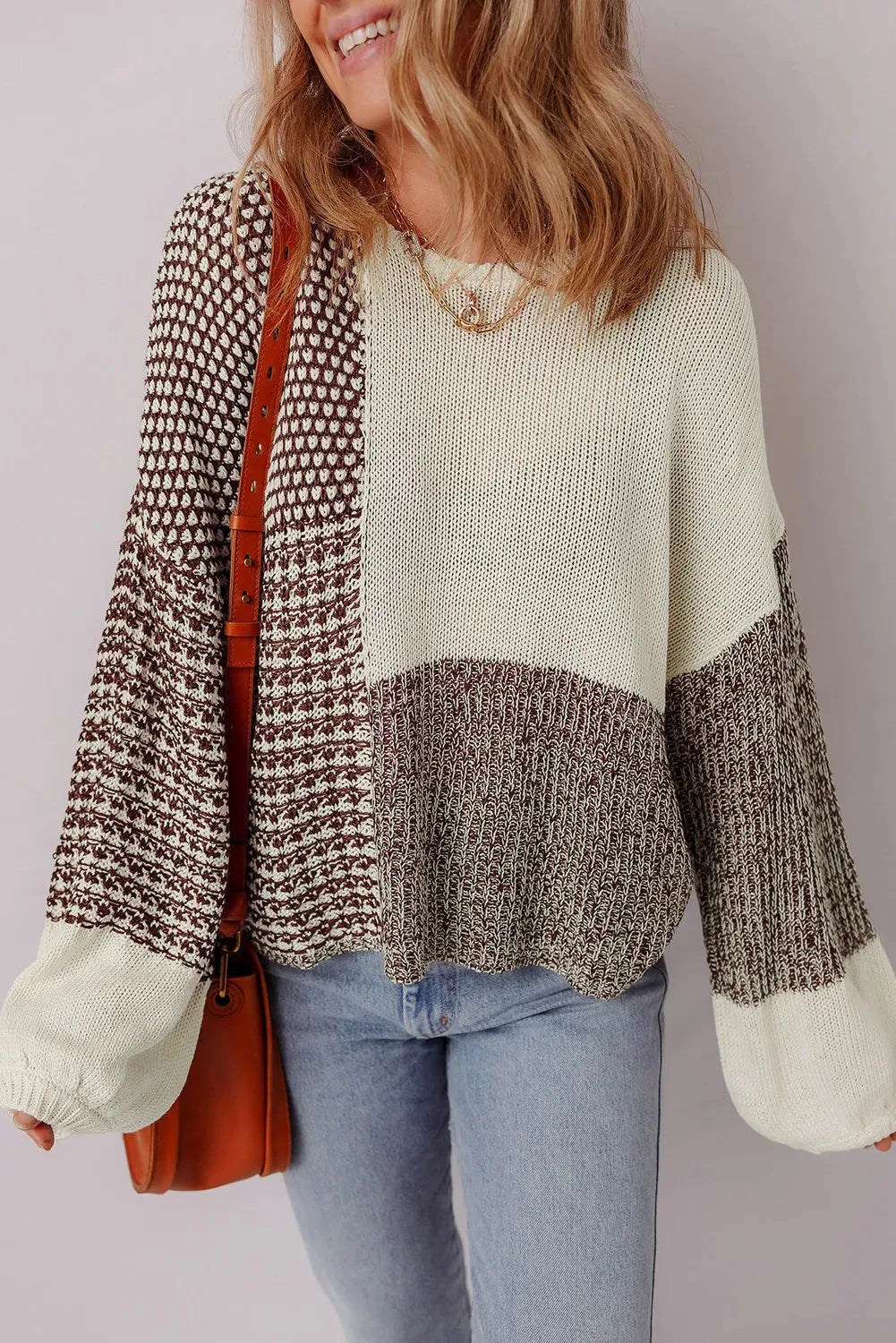 Dark khaki colour block loose sweater with drop shoulders and a back tie closure.