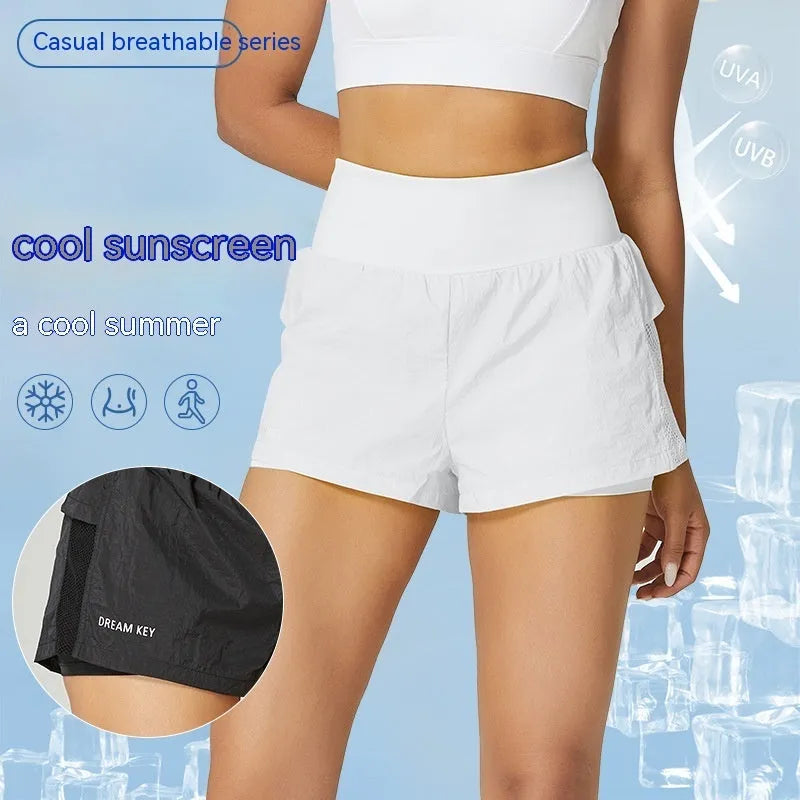 Women's loose cotton blend sports shorts in five colours with quick-dry function
