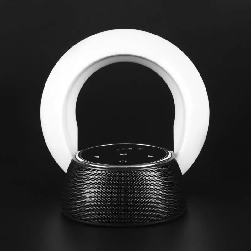 Folding Bluetooth speaker desk lamp with LED lighting in blue, white, or yellow light options