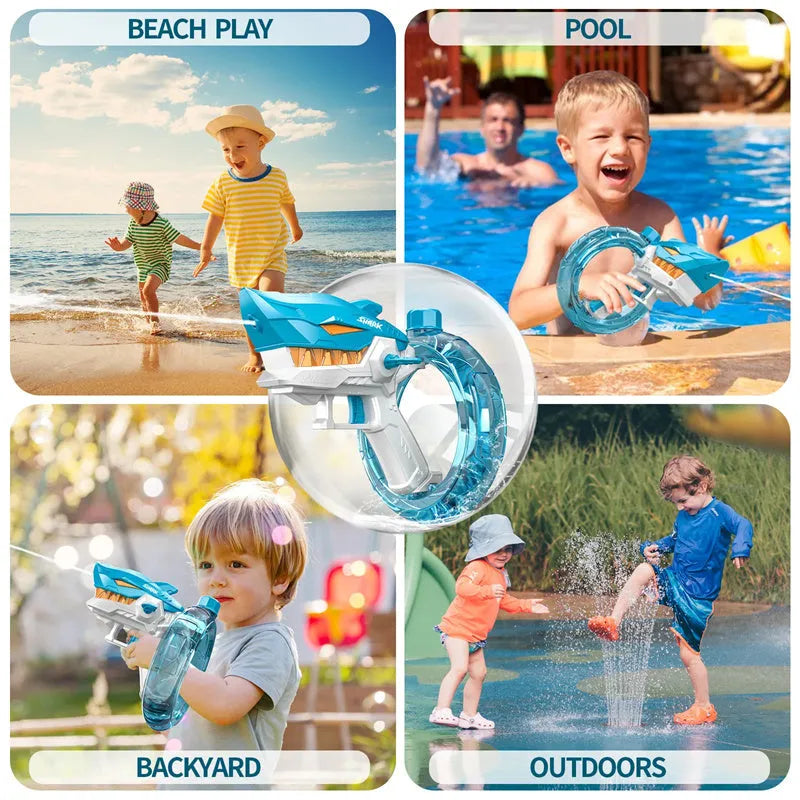 Blue Shark electric water gun toy with large tank for automatic continuous water fire