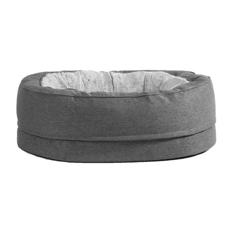 Oval grey cloth dog bed, size M, warm kennel pet nest for large dogs