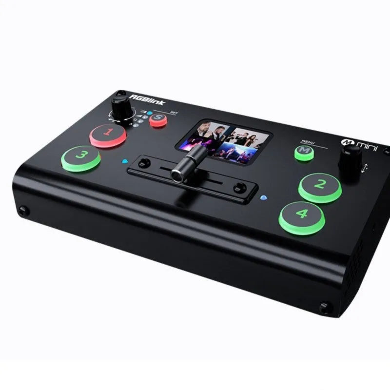 RGBLINK 4-way HDMI video switcher unit with front TFT screen and T-Bar control switch