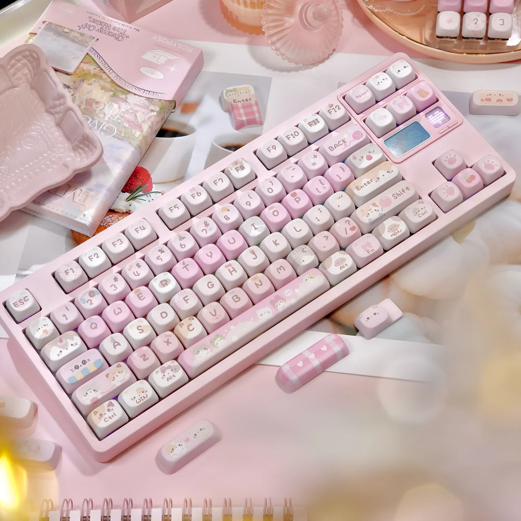 MOA pink cartoon design key caps with five-sided sublimation printing for mechanical keyboards