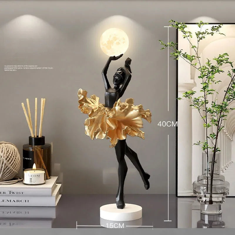 Art Girl modern resin night lamp ornament with USB charging in black gold, white, pink, or light blue colour