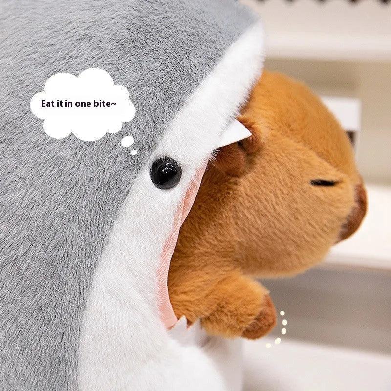 Detachable plush doll in shark theme, 30cm size, showing soft plush fabric and colourful design