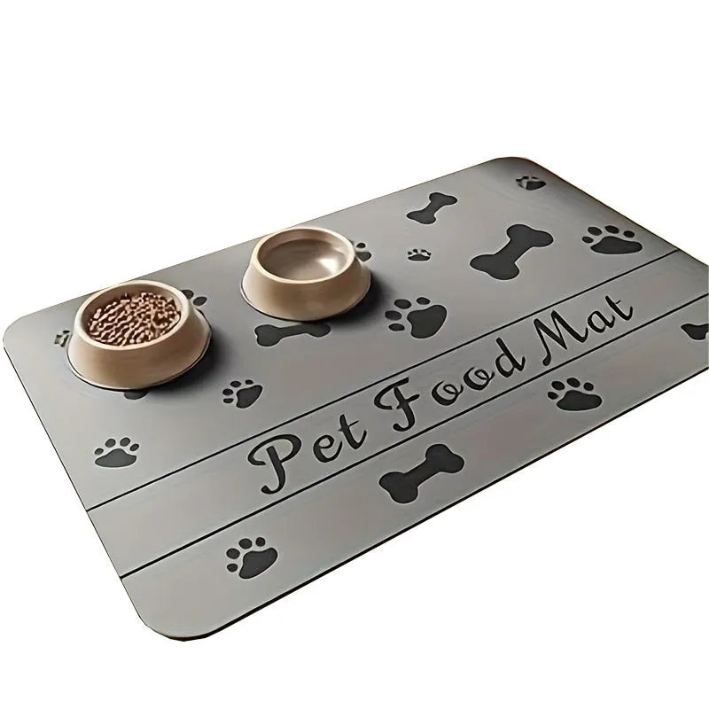 Non-slip diatom ooze pet absorbent placemat with geometric abstract pattern in dog's paw brown colour, square shape, 40x60cm size