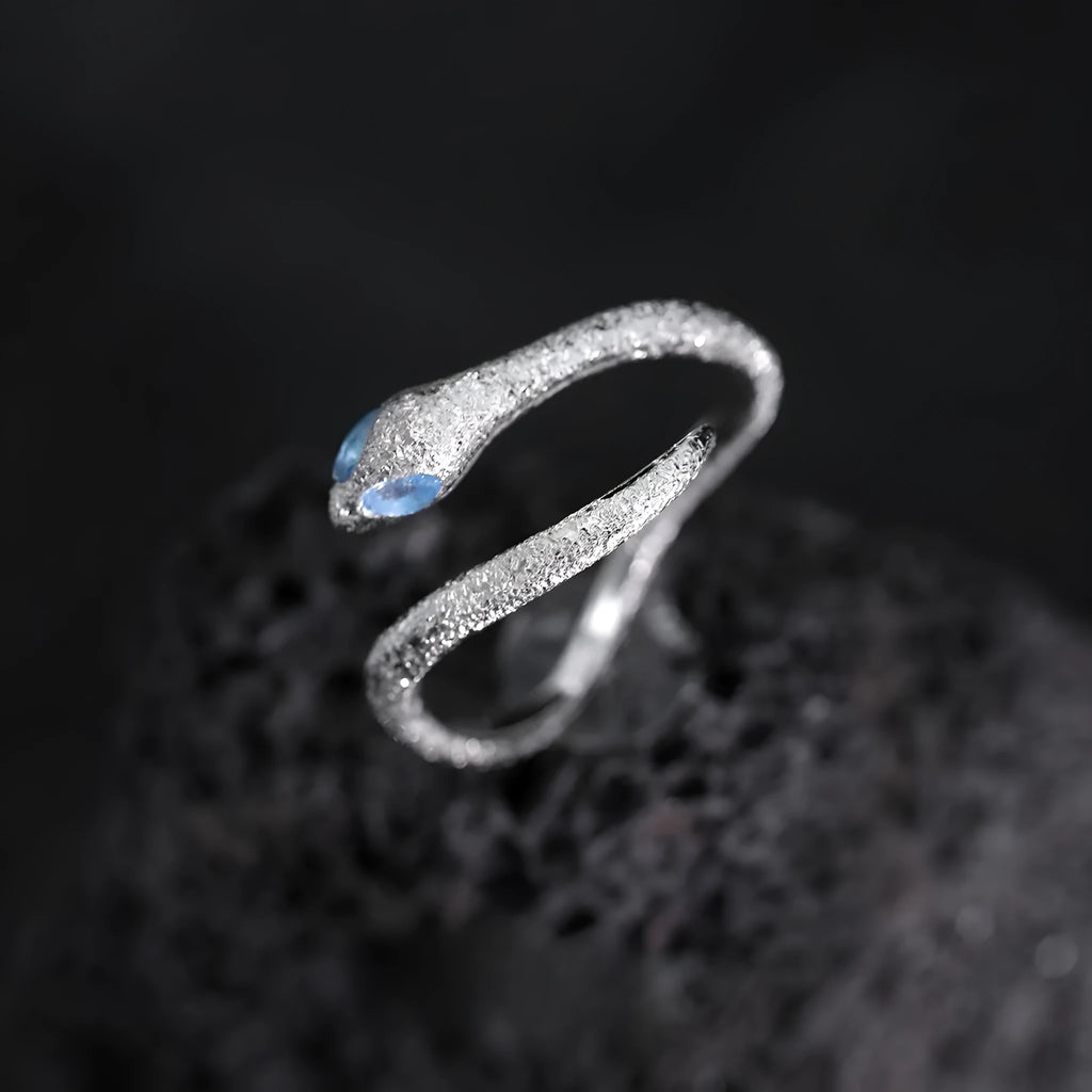 Sterling silver adjustable snake ring with platinum electroplating for women