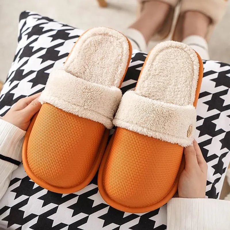 Winter home slippers for women, detachable washable, thermal insulation, stripe pattern, EVA upper, round toe, dark blue colour