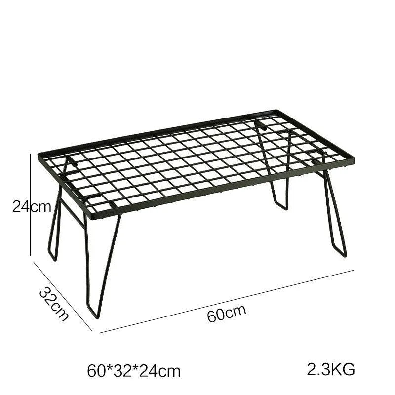Outdoor portable iron folding table with double shelf for camping and barbecue use
